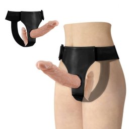 Strap-on cu dildou dublu 18cm