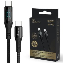 Cablu de date, Extralink, USB-C la USB-C, 100W, LED, 2 m, negru