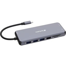 Hub USB-C, Verbatim, 2x HDMI, VGA, Ethernet, 5x USB-A, Jack 3.5mm, 2x USB-C, SD, microSD, 140x55.4x15mm, Gri