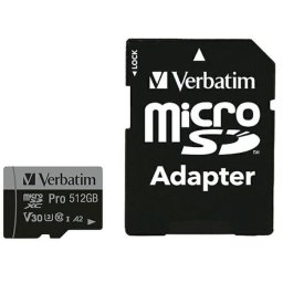 Card de memorie Verbatim Pro U3 MicroSDXC, 512 GB, Clasa 10 + Adaptor
