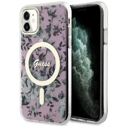 Husa Guess GUHMN61HCFWSP iPhone 11 / Xr 6.1" pink/pink hardcase Flower MagSafe