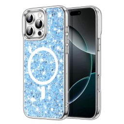 Husa Iphone 16 Pro Max Techsuit Sparkly Glitter magsafe albastru