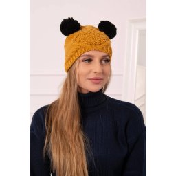 marka niezdefiniowana Cap with fleece 2 pompoms K291 mustard
