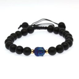 Bratara cu Onix si Hematit Cap de Buddha - Margele Gold Filled - Inchidere Siret - 8 mm