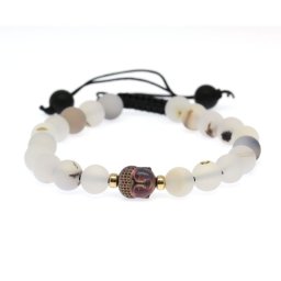 Bratara cu Agata si Hematit Cap de Buddha - Margele Gold Filled - Inchidere Siret - 8 mm