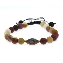 Bratara cu Jasp Mokait si Hematit Cap de Sai Baba - Margele Gold Filled - Inchidere Siret - 8 mm