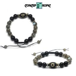 Bratara Onix cu Labradorit - Agata Dzi - Rotund - Butoias - Accesorii Argint 925 - 1 Buc