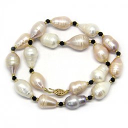 Colier din Perle de Cultura cu Onix - Baroca - 16-19 x 10-14 mm - ACC. Gold Filled