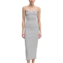 CALVIN KLEIN Rochie Woven Label Rib Sleeveless J20J225263 0K4 brilliant white / ck black str