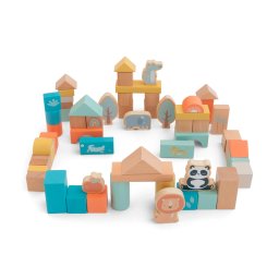 Cuburi din lemn, colorate, 60 bucati diferite forme