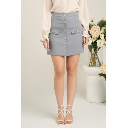 Fusta DY Fashion scurta office din stofa gri cu nasturi