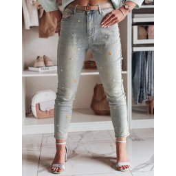 Blugi skinny de damă cu perle florale