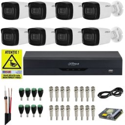 Kit supraveghere Dahua 8 camere 4K 8MP IR 80m Microfon, DVR 8 canale 4K 8MP Audio Functii AI, accesorii + Autocolant Rovision
