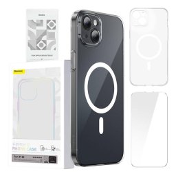 Husa Carcasă magnetică transparentă pentru iPhone 13 cu protecție completă din sticlă călită și kit de curățare transparentă