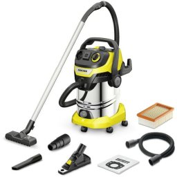Aspirator umed-uscat WD 6 P S V-30/6/22/T, 1.628-382.0, Aspirare umeda si uscata, rezervor de 30L din otel inoxidabil, furtun de 2.2m, 1300W, functie de curatare a filtrelor, include dispozitiv de prindere a prafului, Galben/Negru/Metal