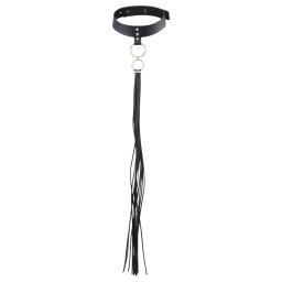 Bijoux Indiscrets - set zgardă și bici - piele artificială negru