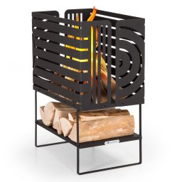 Blumfeldt Krakatoa, șemineu, oțel masiv, compartiment de depozitare a lemnului, design tăiat cu laser (GDW27-Krakatoa-Reg)