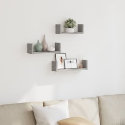 Raft de perete, 3 buc., gri beton, lemn prelucrat GartenMobel Dekor