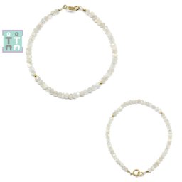 Bratara Piatra Lunii Alba Diametru 54 mm - Disc Fatetat 2-3 x 3-4 mm - Accesorii Gold Filled - 1 Buc