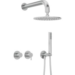 Set de duș încastrat SILIA, cu pălărie de duș și amestecător orizontal, finisaj oțel șlefuit – Cod NQS_F0YK