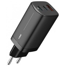 Incarcator Ibox ILUC65B GaN 65W PD3.0 QC4.0+ Samsung Adaptive Fast Charge 2x USB-C 1x USB-A USB-C Cablu 1.5m Negru