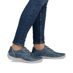 Pantofi damă Rieker 52526-14, piele naturală perforată, bleumarin