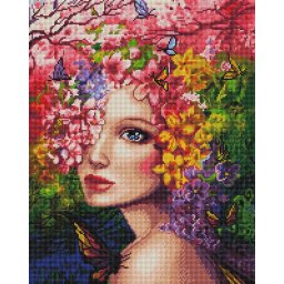 Set goblen cu diamante, cu sasiu, Zana primaverii, 40x50 cm