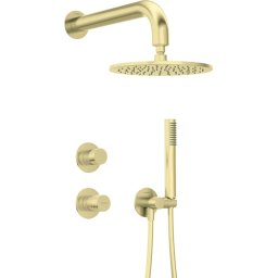 Set de duș SILIA HEXA, montare încastrată, cu pălărie de duș, finisaj auriu periat – Cod NHS_R9YK