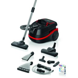 Aspirator Bosch cu spalare BWD421POW, Umed/uscat, 2100 W, 5 L/2.5 L, Filtru HEPA lavabil, Perie Turbo, Duze de spălare, Set de spălare, Carbon black