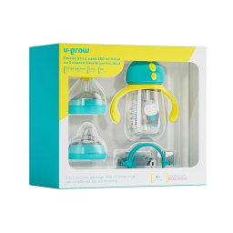 Pachet 3 in 1 cana 260 ml tritan cu 3 accesorii diferite pentru baut : tetina biberon, cioc , pai, blue, U-Grow