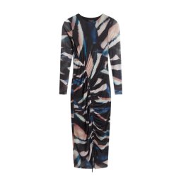 TED BAKER Rochie Ellylou Printed Mesh Bodycon Gathered Midi 278334 black