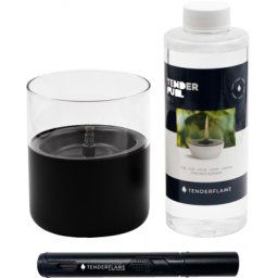Pachet lumanare ambientala, TenderFlame LILLY 10, sticla neagra cu Tenderfuel 500 ml si Bricheta