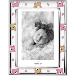 Rama Foto Bebelusi Argint 13x18 cm cu Ursuleti Roz