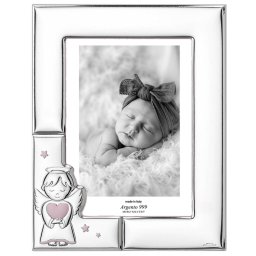 Rama Foto Argint Bebelusi 13x18cm cu Ingeras Roz