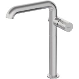 Baterie înaltă pentru chiuvetă SILIA HEXA, pipă dreptunghiulară – Finisaj oțel șlefuit – Cod BHS_F24K