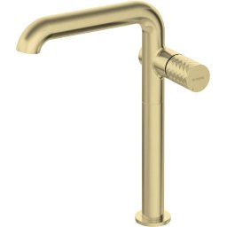 Baterie înaltă pentru chiuvetă SILIA HEXA, pipă dreptunghiulară – Finisaj auriu periat – Cod BHS_R24K