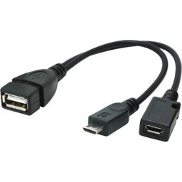 CABLU adaptor OTG GEMBIRD, pt. smartphone,Micro-USB2.0(T) la USB2.0(M),15cm,conectarea telef. la tastatura,mouse,HUB,port Micro-USB2.0(M) pt. extra power,negru