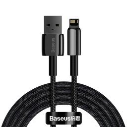 CABLU alimentare si date Baseus Tungsten Gold,Fast Charging Data Cable pt. smartphone,USB la Lightning 2.4A, braided,2m, rezistent zgarieturi,negru