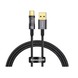 CABLU alimentare si date Baseus Explorer, Fast Charging Data Cable pt. smartphone, USB la USB Type-C 100W, 2m, Auto Power-Off, negru transparent