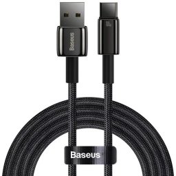 CABLU alimentare si date Baseus, Fast Charging Data Cable pt. smartphone, USB la USB Type-C (T), 100W, 480Mbps, aliaj zinc, braided(nylon),1m, negru