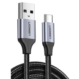 CABLU alimentare si date Ugreen, "US288", Fast Charging Data Cable pt. smartphone, USB 2.0 la USB Type-C 5V/3A, braided, 0.25m, negru