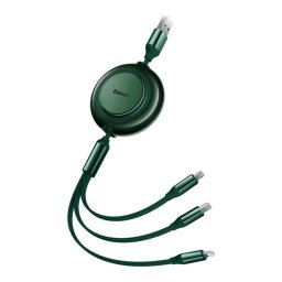 CABLU alimentare si date Baseus Bright Mirror 2 One-for-three Retractable, pt. smartphone,USB la Micro-USB+Lightning+USB Type-C 3.5A, 1.1m,verde