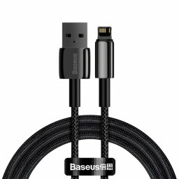 CABLU alimentare si date Baseus Tungsten Gold, Fast Charging Data Cable pt. smartphone,USB la Lightning 2.4A,braided, 1m,rezistent zgarieturi,negru