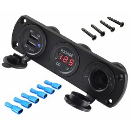 Priza de Bricheta Universala, etansa, cu Voltmetru si incarcare 2 x USB, pentru vehicule offroad, ATV, SSV, quad, moto sau utila