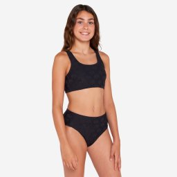 Costum de baie 2 piese surf bustieră talie înaltă 500 Lao Miami Negru Fete