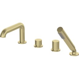 Baterie pentru cadă SILIA HEXA, 4 orificii, cu set de duș – Finisaj auriu periat – Cod BHS_R14M