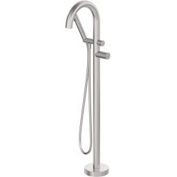 Baterie freestanding pentru cadă SILIA HEXA, cu set de duș – Finisaj oțel șlefuit – Cod BHS_F17N