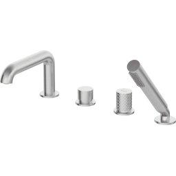 Baterie pentru cadă SILIA HEXA, 4 orificii, cu set de duș – Finisaj oțel șlefuit – Cod BHS_F14M
