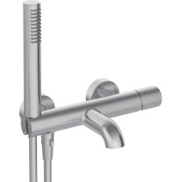Baterie pentru cadă SILIA HEXA, cu set de duș – Finisaj oțel șlefuit – Cod BHS_F11M