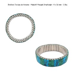 Bratara Turcoaz de Arizona - Malachit pe Alama Margele Dreptunghi - 4 x 16 mm - 1 Buc